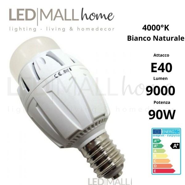 Lampada Led 90W E40 luce Naturale 4000°k raffreddamento con ventola sostituisce 250W SAP illuminazione industriale pubblica