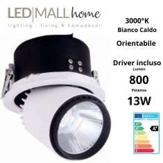 Lampada Faretto Spot Par incasso orientabile 13W 3000°K Bianco caldo per commerciale,vetrine, esposizioni, showroom, mostre,