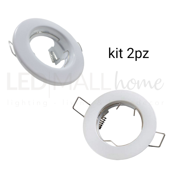 kit 2pz Portafaretto da Incasso Rotondo Bianco Per GU10 MR16 per faretti led da incasso cartongesso