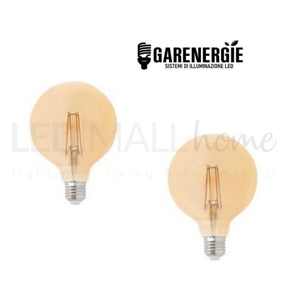 kit 2 pz lampada bulbo globo led filamento vintage g125 4w e27
